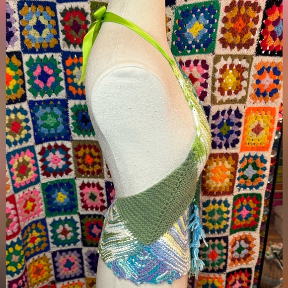 Handmade Reversible Crochet Wrap Halter Top - Picture 5 of 13